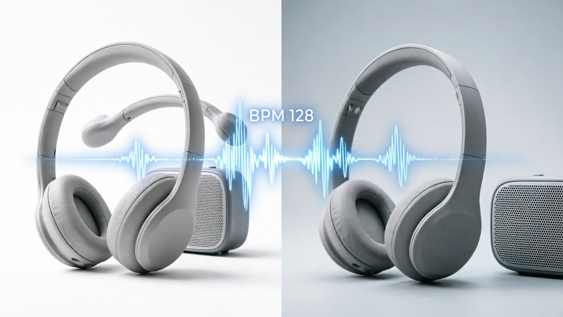 Product montage stills with waveform overlay and BPM notes