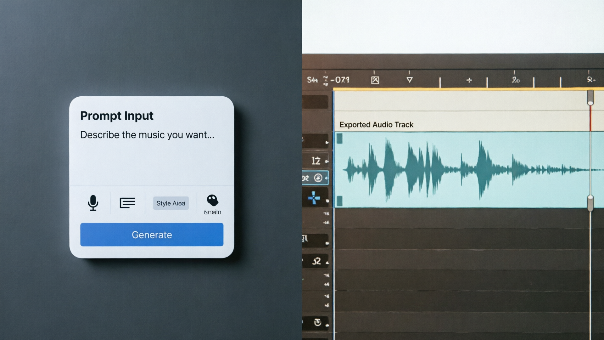 Music generator prompt next to NLE with imported track