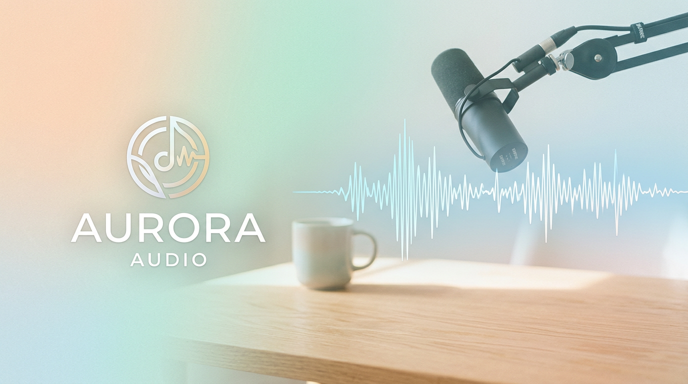 YouTube thumbnail mockup with brand mark and waveform