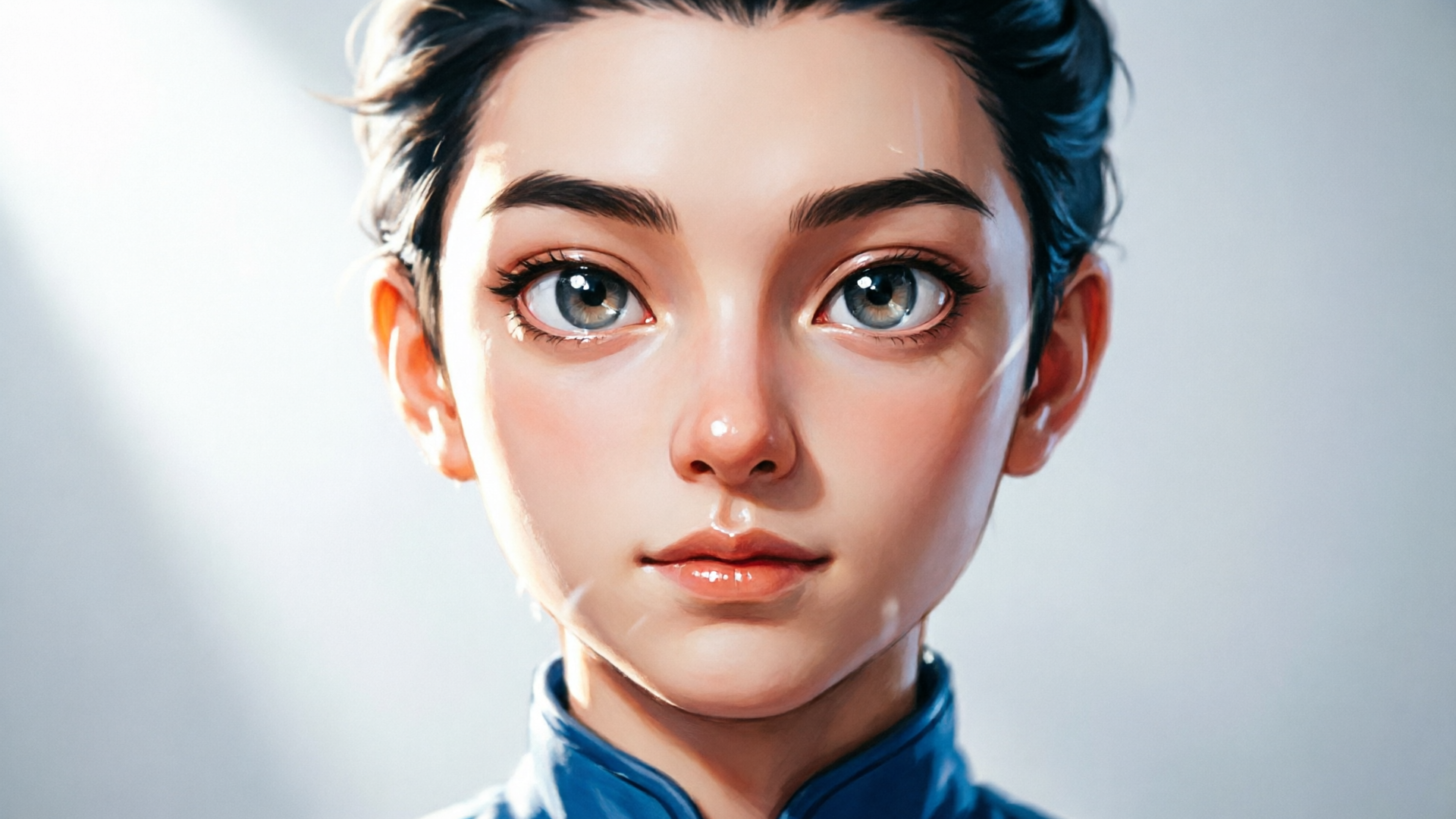 Close-up of stylized character portrait on a vertical canvas