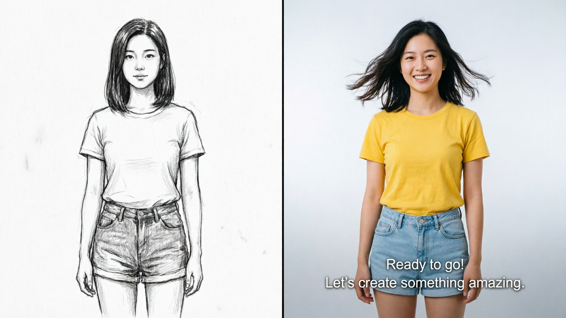 Storyboard showing sketch and finished vertical avatar video