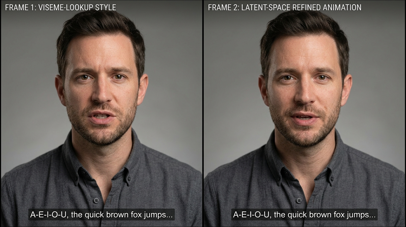 Viseme-lookup vs latent-space refined mouth animation comparison