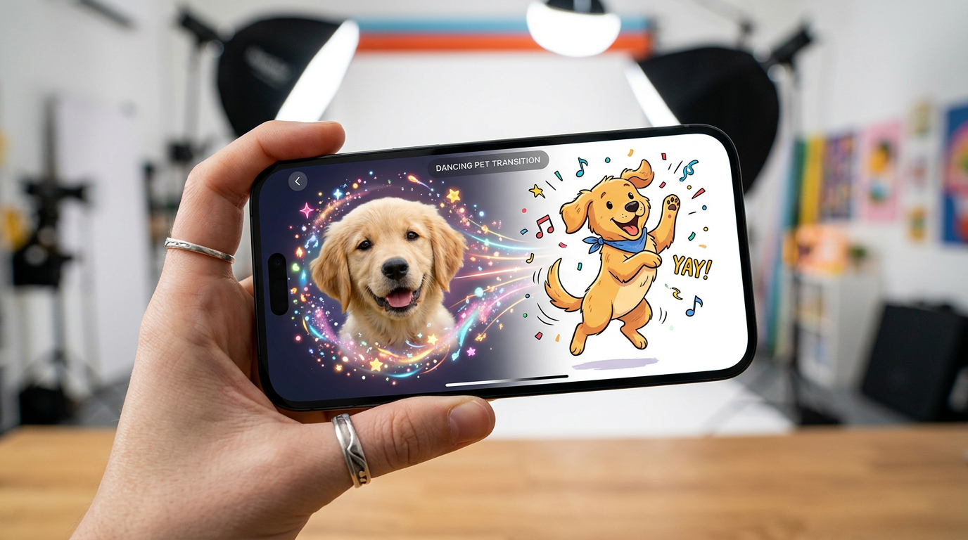 Pet photo animated into dance on a phone screen
