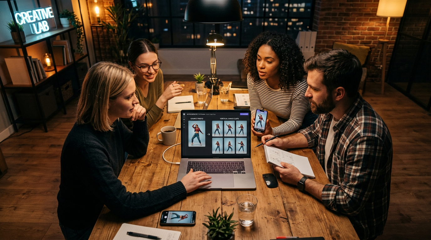 Social team creating multiple vertical clips from one headshot