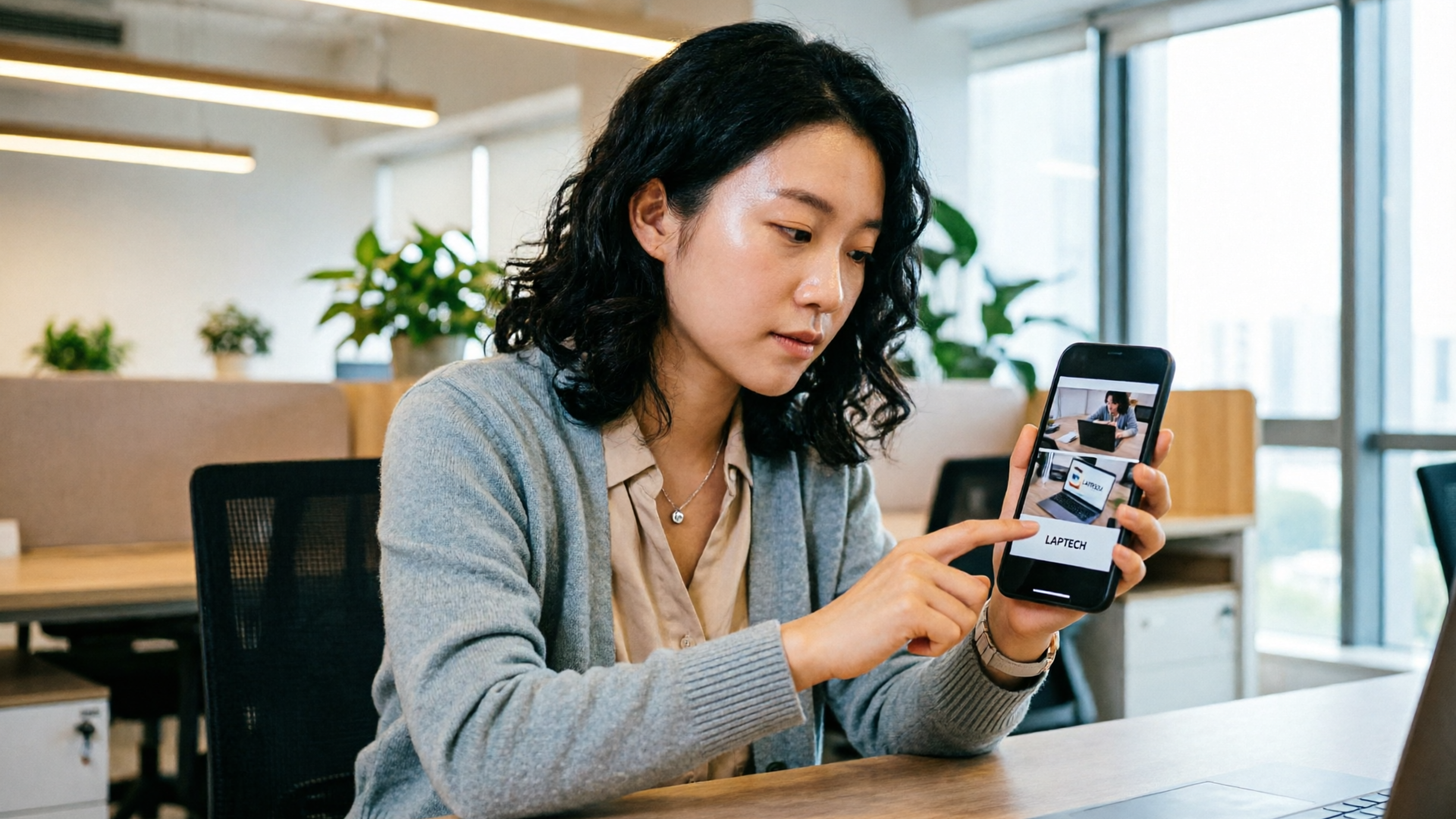 Marketer reviewing short vertical product clips on a phone