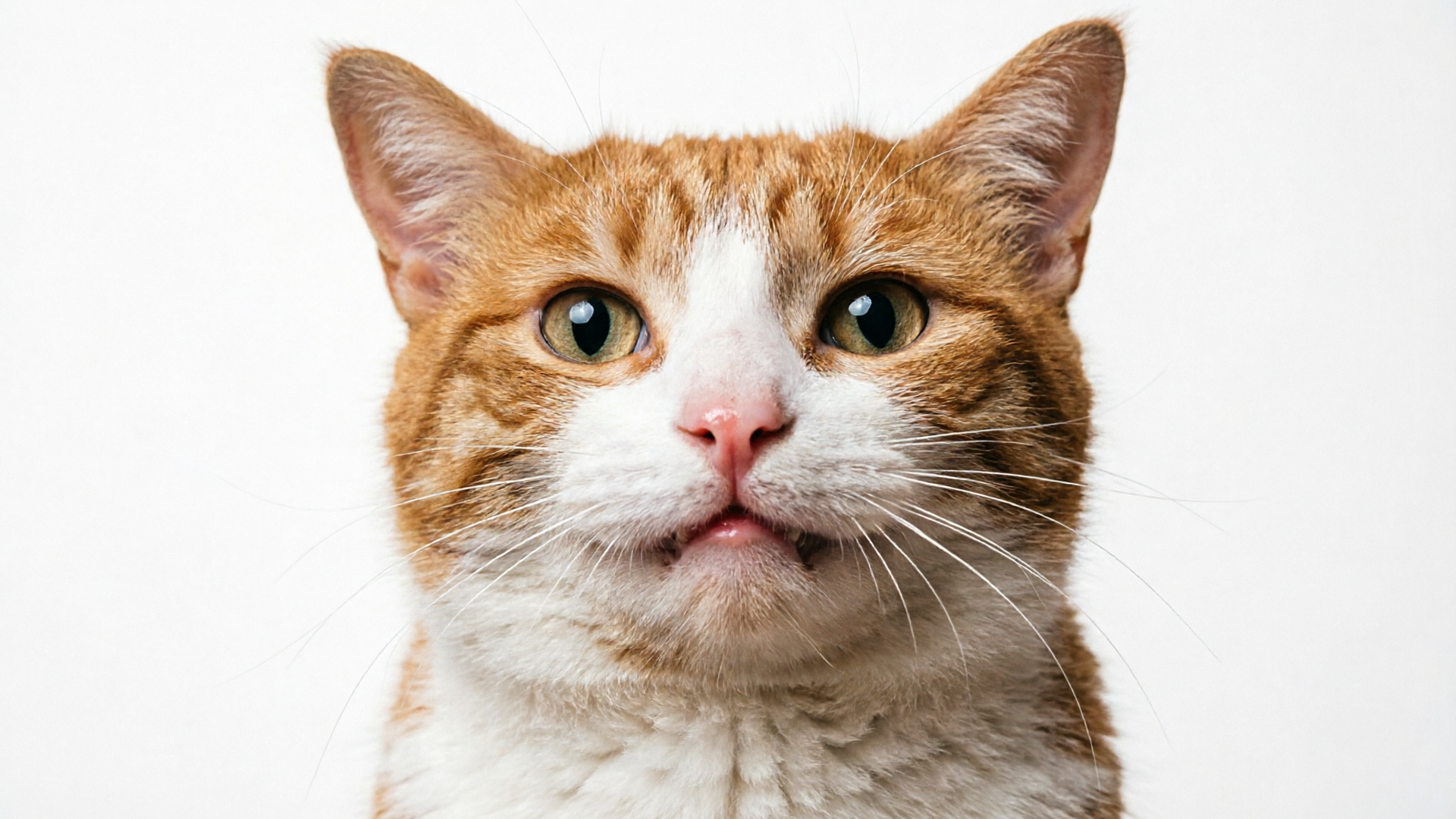Close portrait of a cat with a comedic expression
