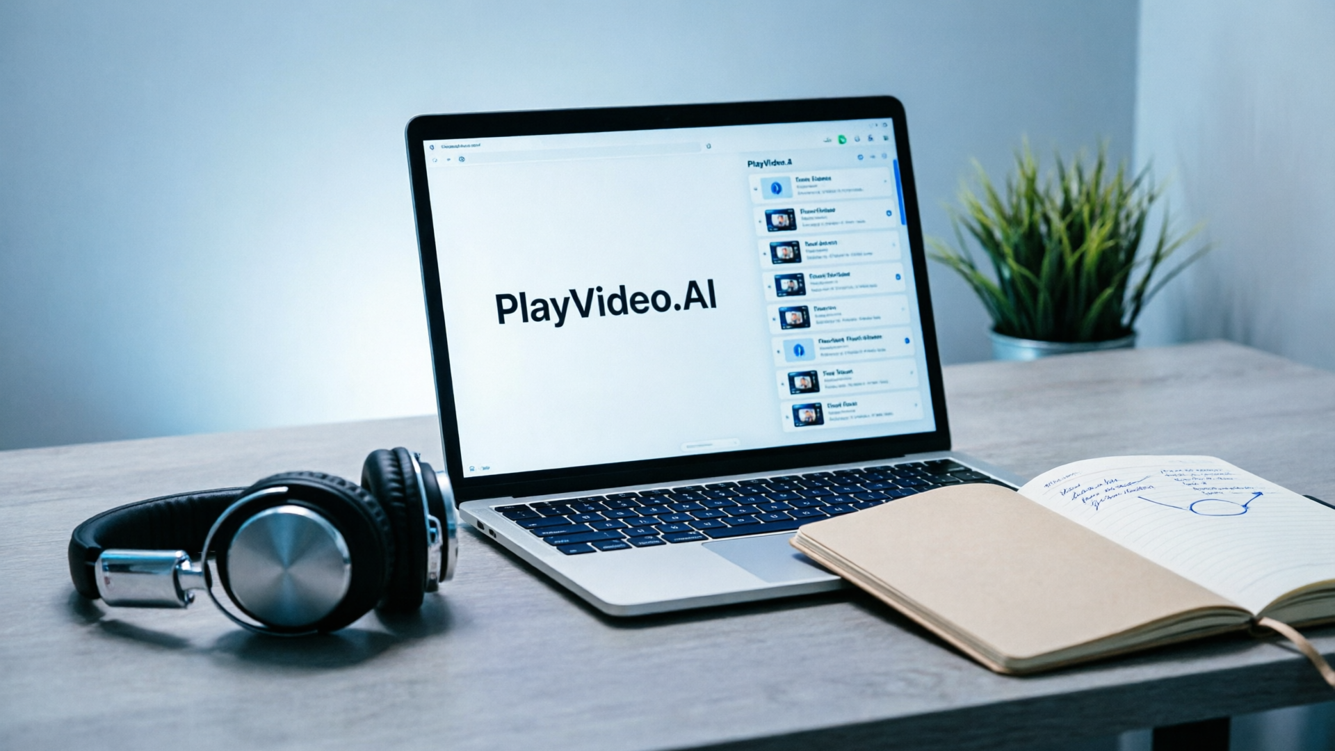 Laptop with PlayVideo.AI render queue on screen