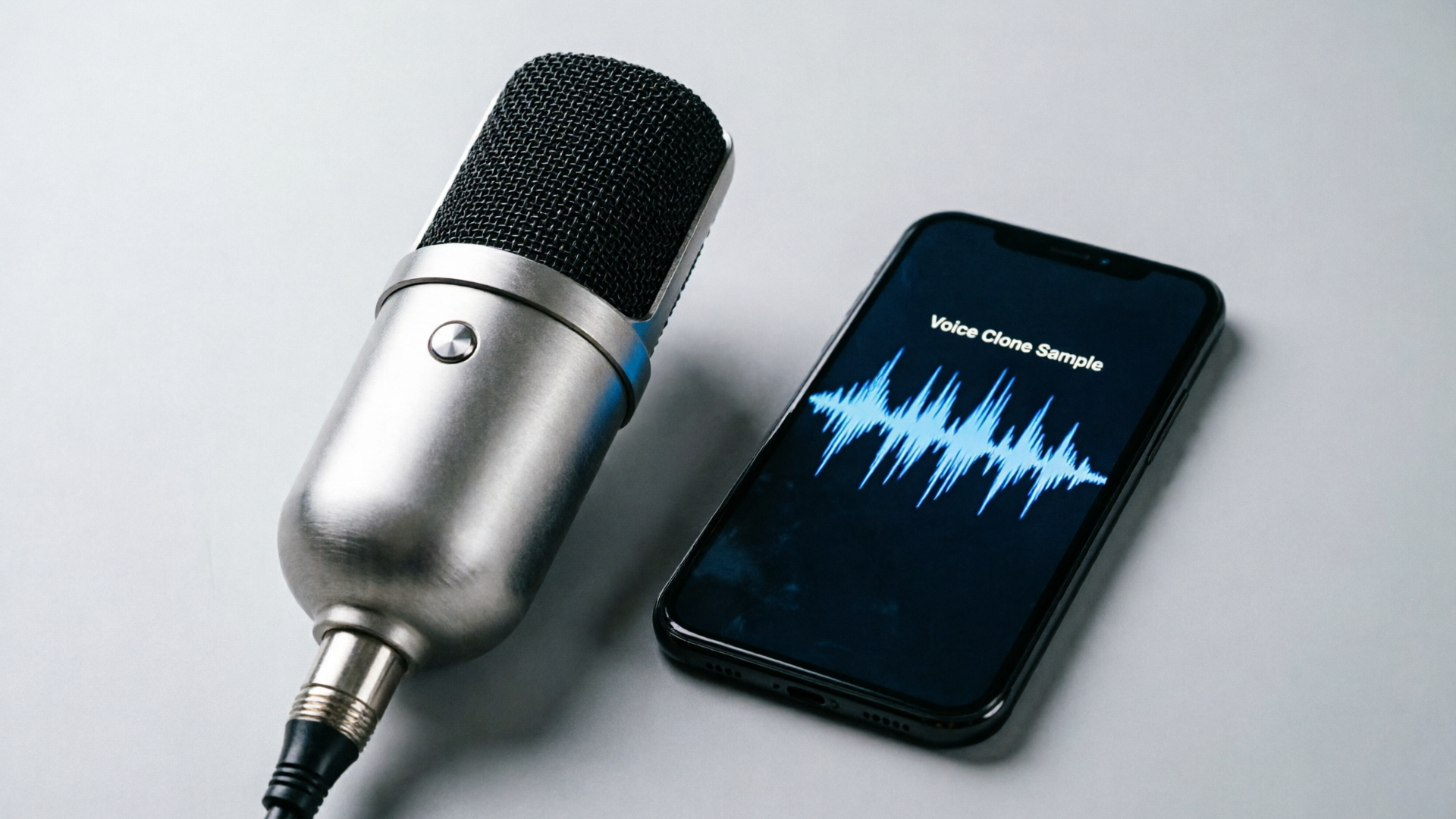 Microphone and phone showing a voice sample waveform