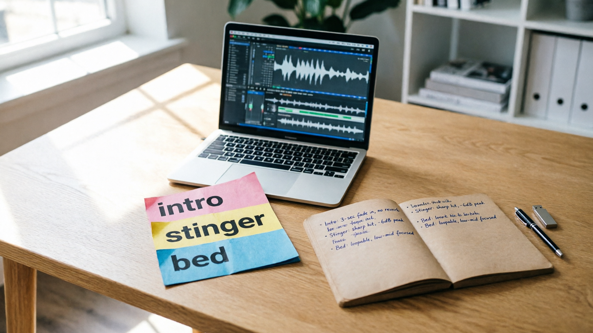 Exported stems files and prompt notes on a desk
