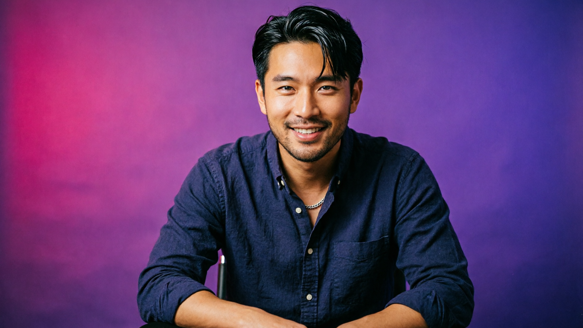 Podcast host portrait on a colored background ready for thumbnail crops