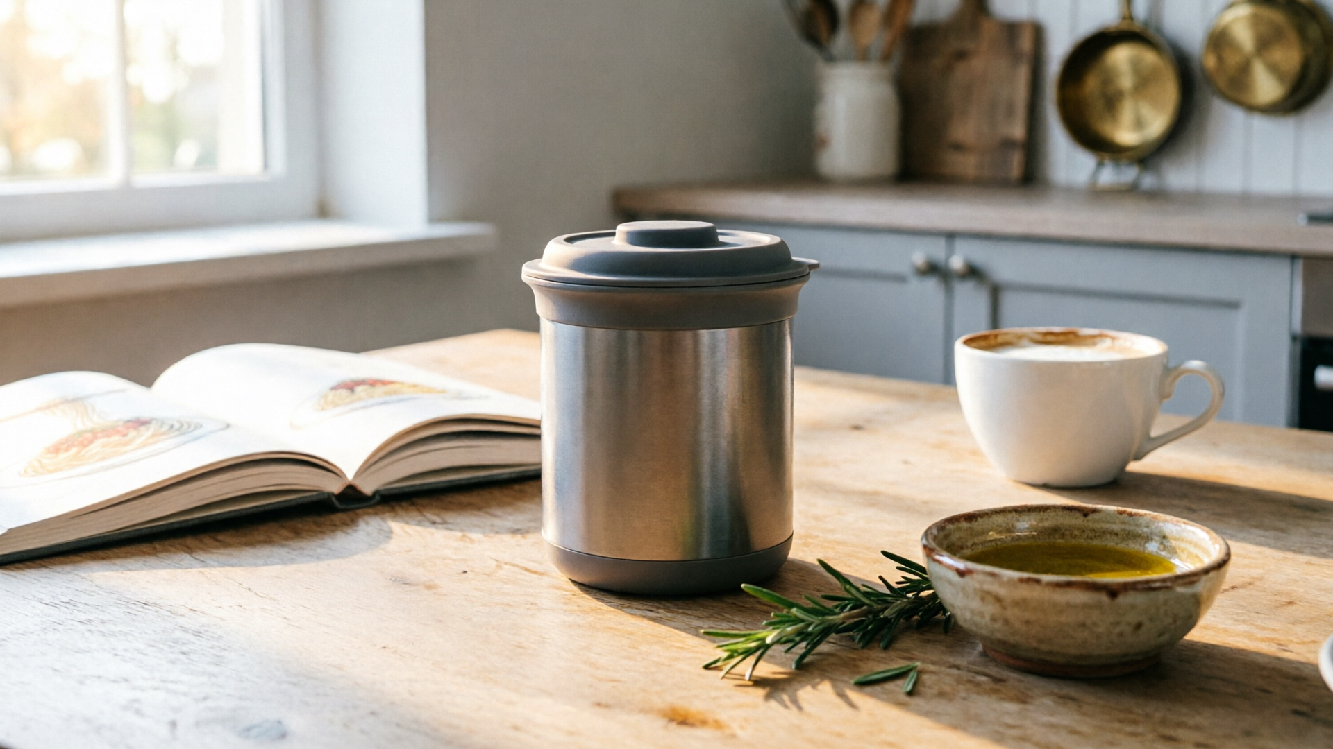Product in a warm lifestyle kitchen scene