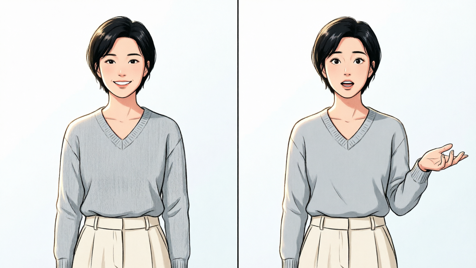 Split-screen showing still portrait and animated talking portrait