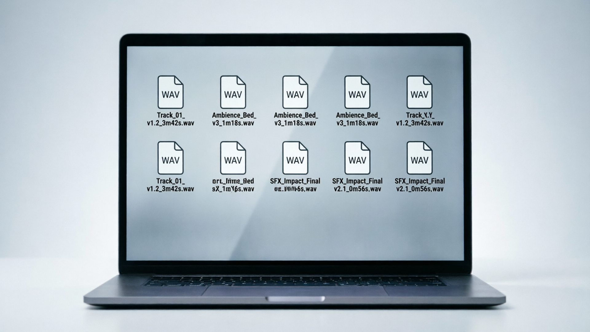 Exported WAV files visible on a desktop screen
