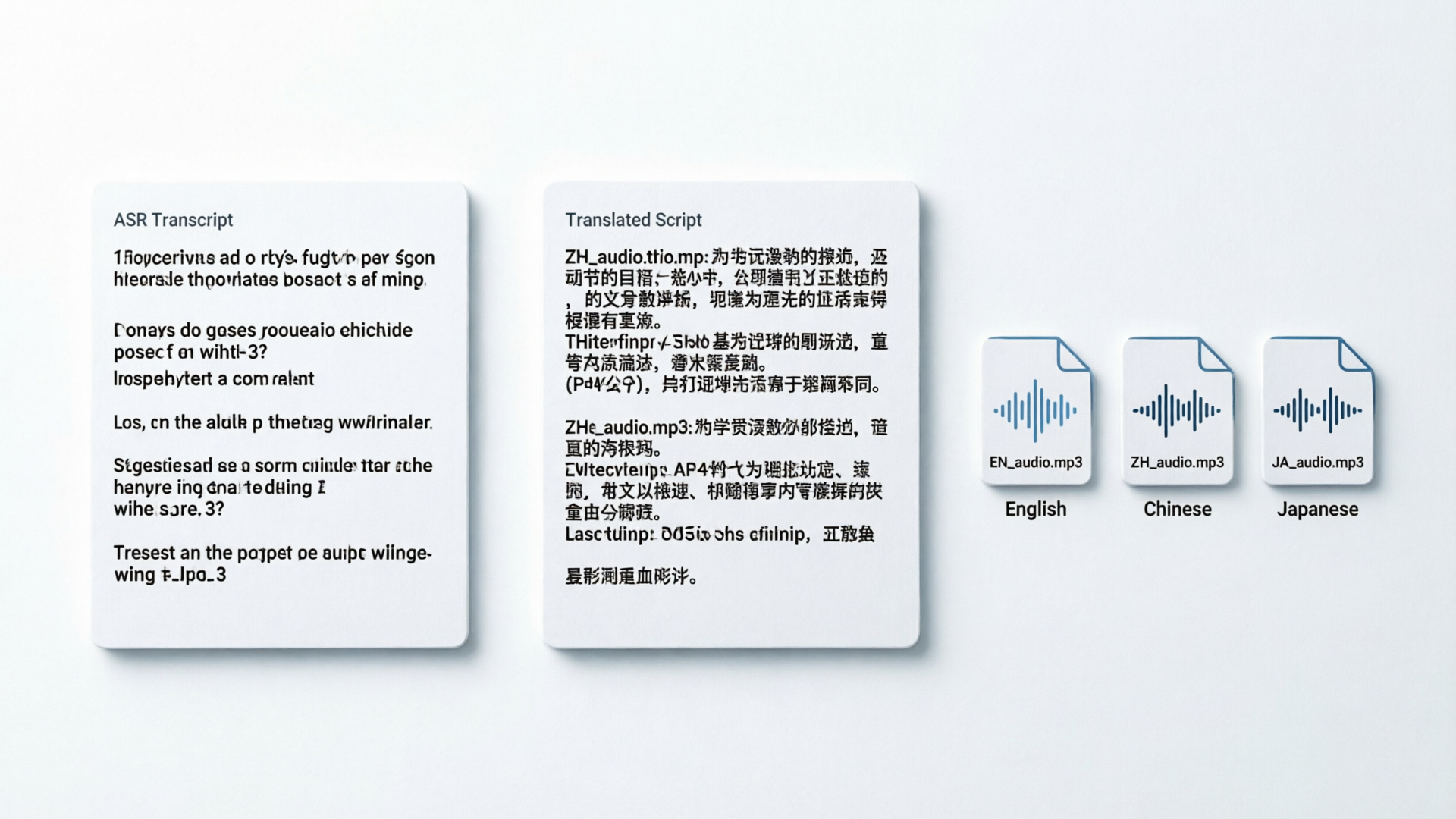Translated scripts and exported audio files organized for localization