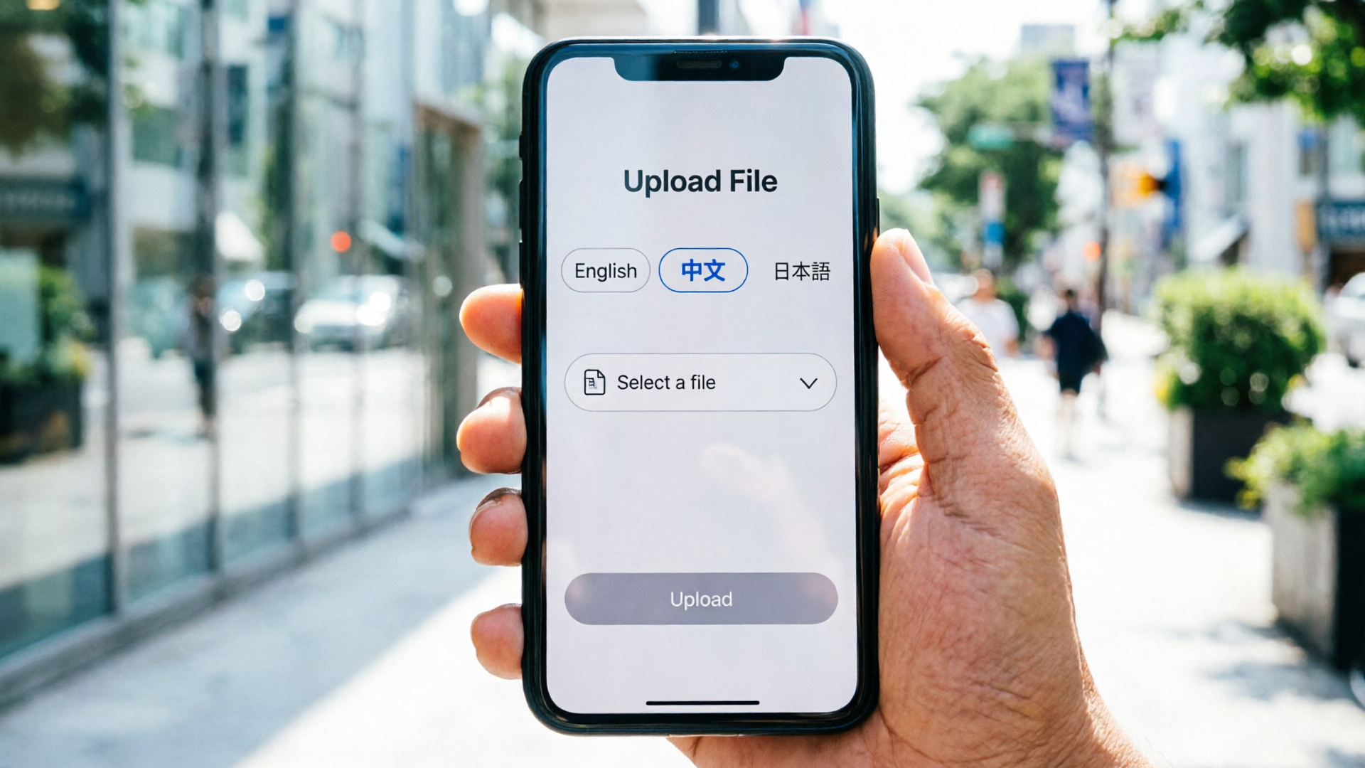 Phone upload screen with language file selection