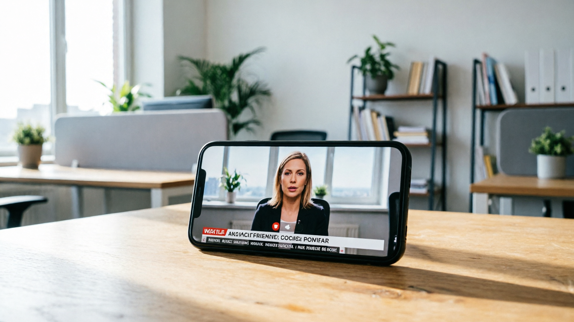 Phone playing a vertical news clip