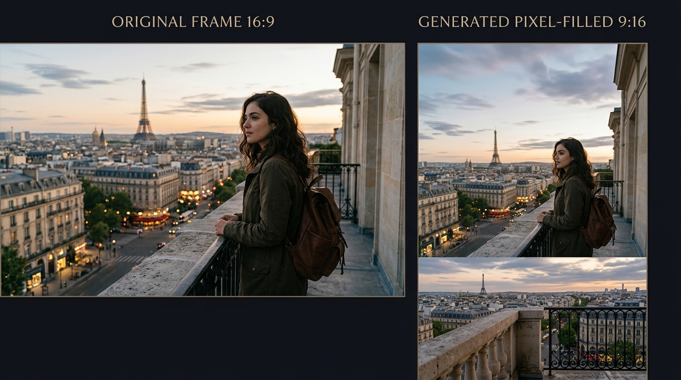 Before-and-after frames of pixel-fill reframe
