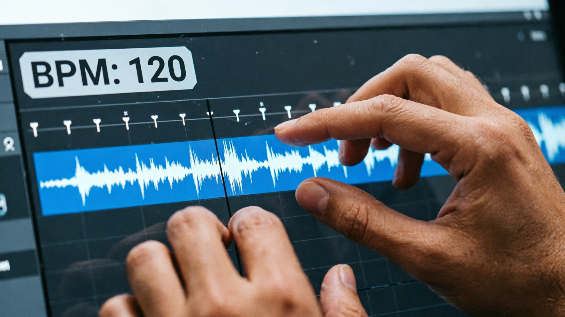 Close-up of DAW timeline showing BPM and beat markers