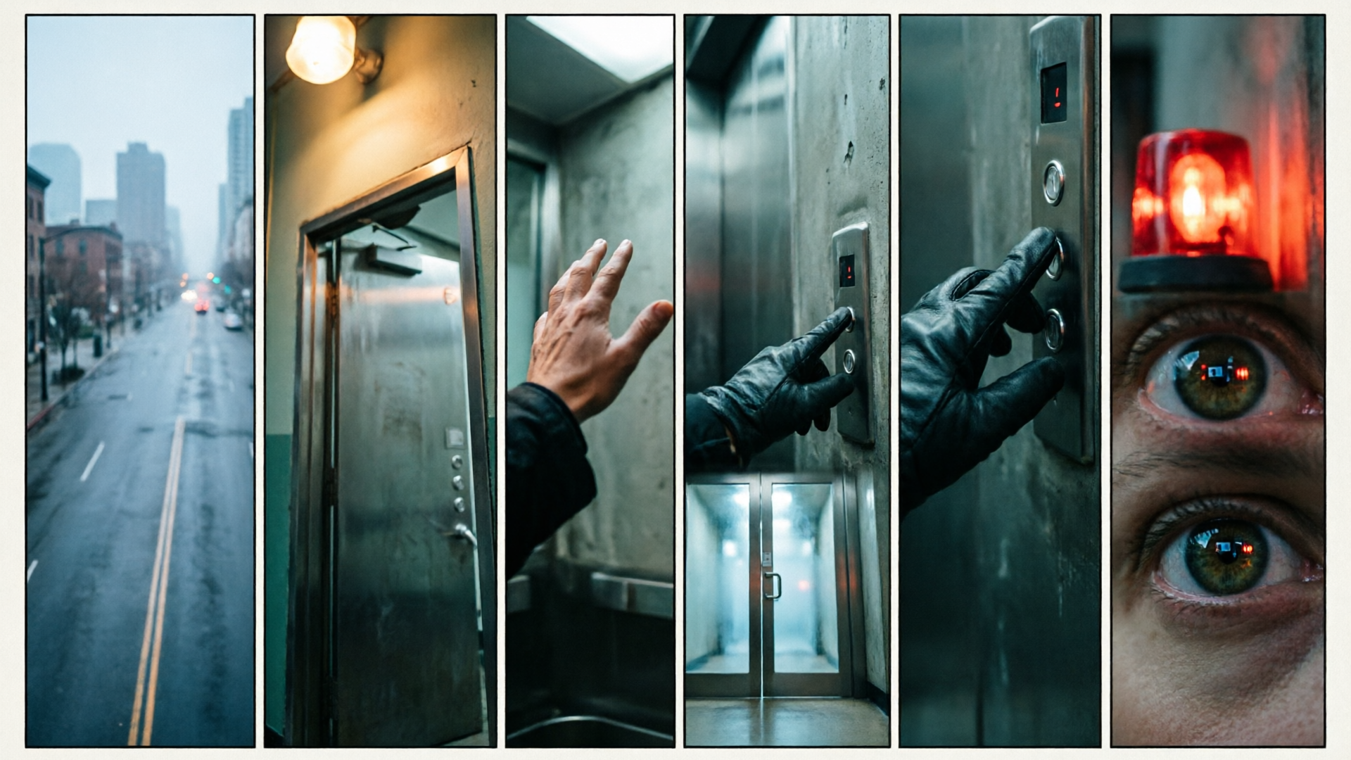 Six-panel storyboard sheet with labeled panels and consistent lighting