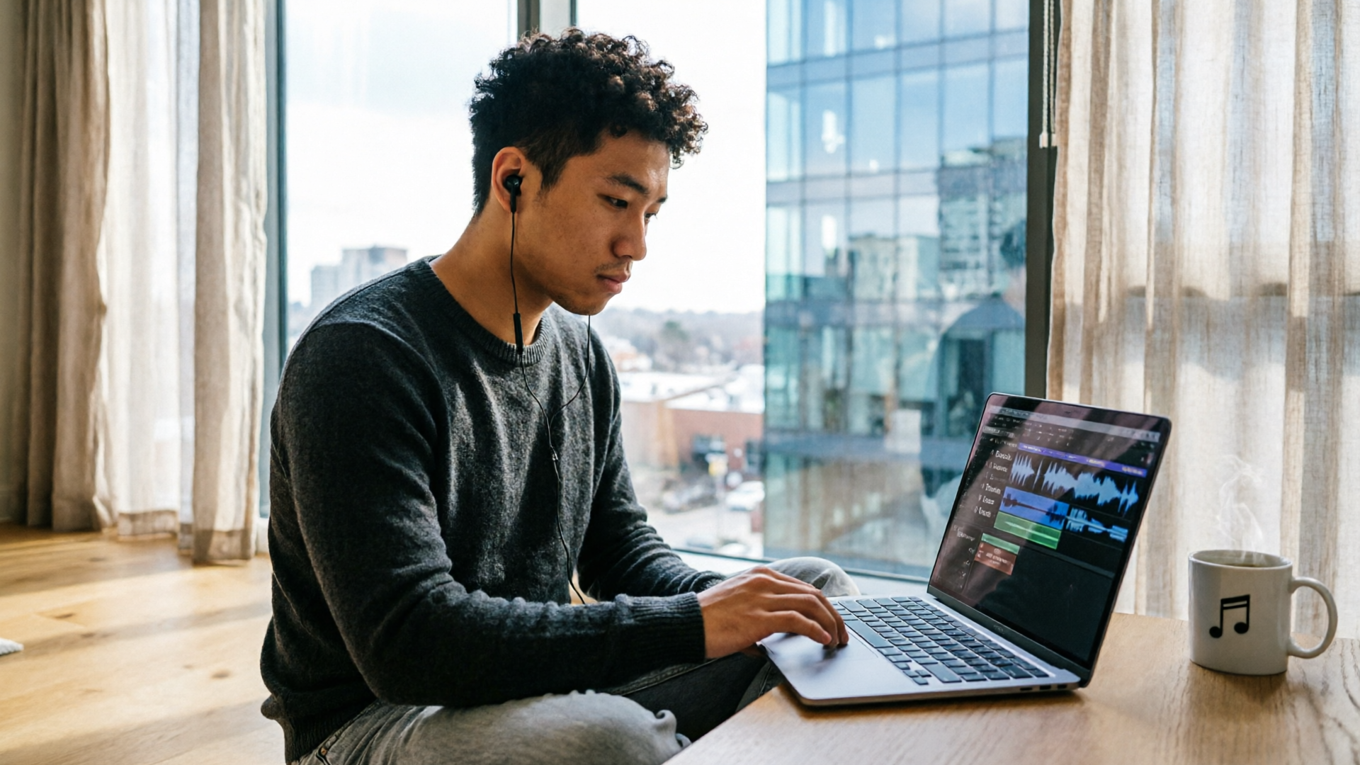 Creator exporting WAV stems with headphones on