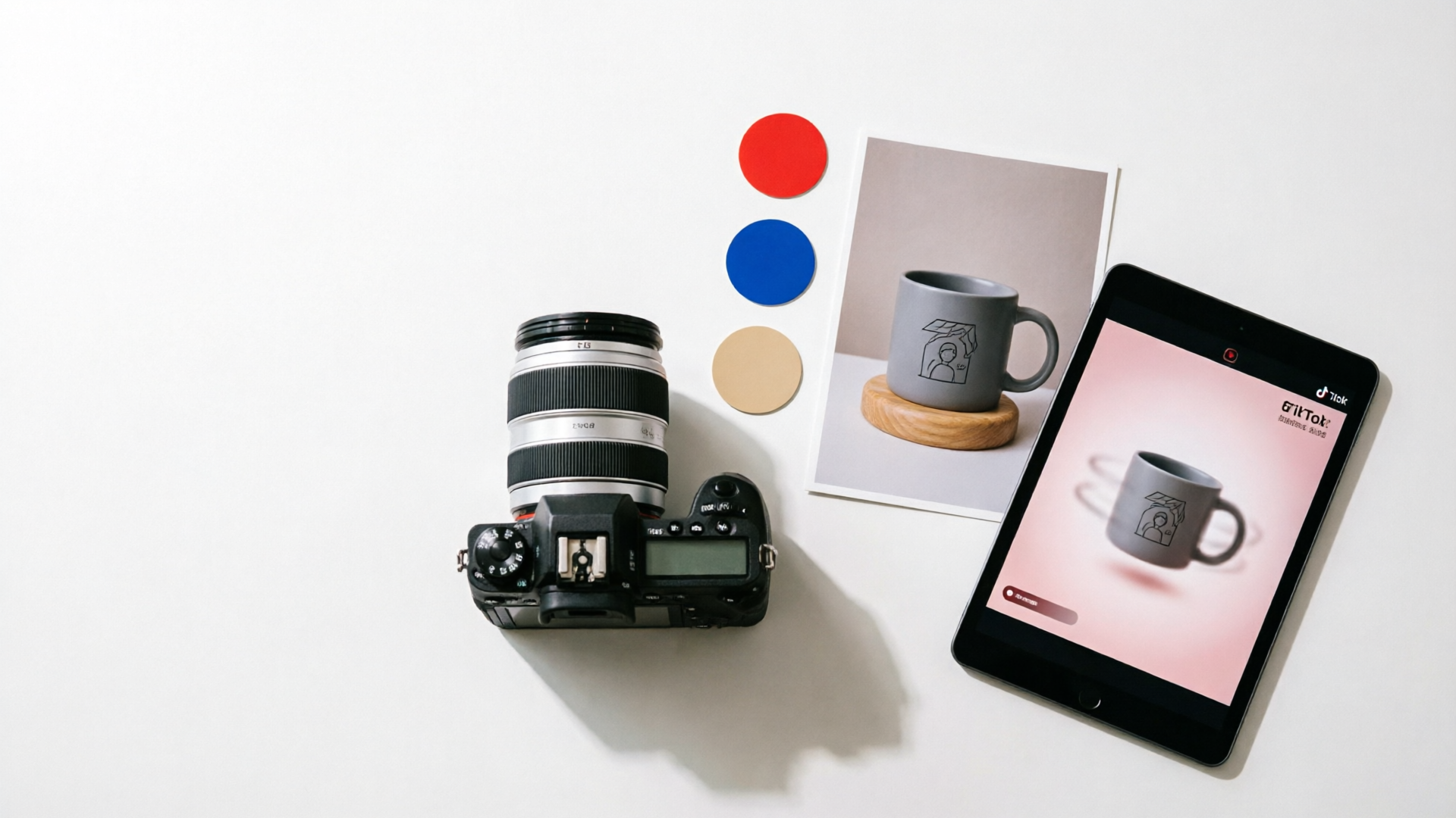 E-commerce desk with product photo and previewed 6s vertical loop