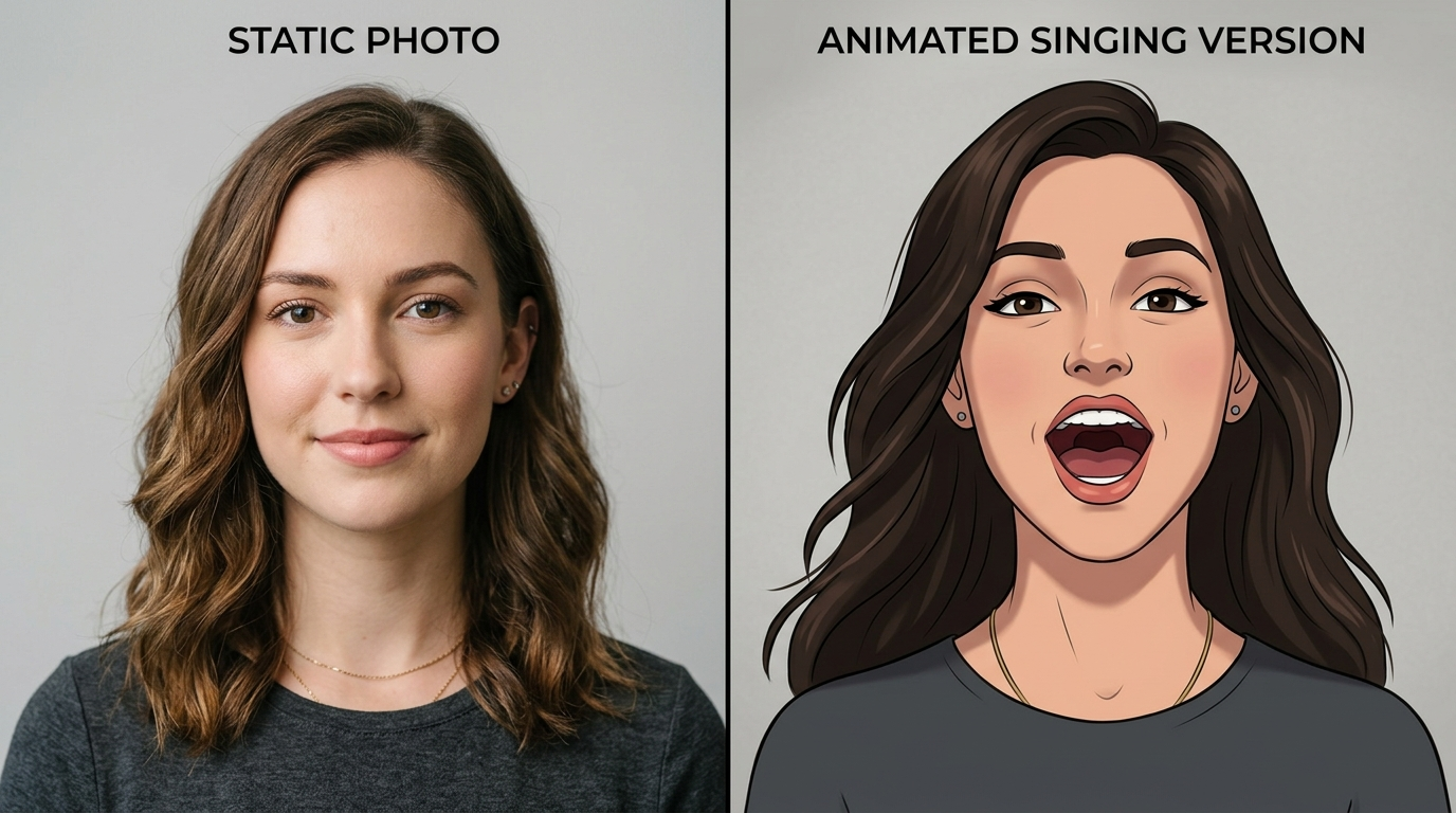 Before-and-after of a photo animated to sing