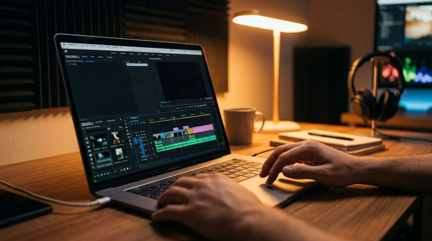 Video editor timeline with waveform and clips