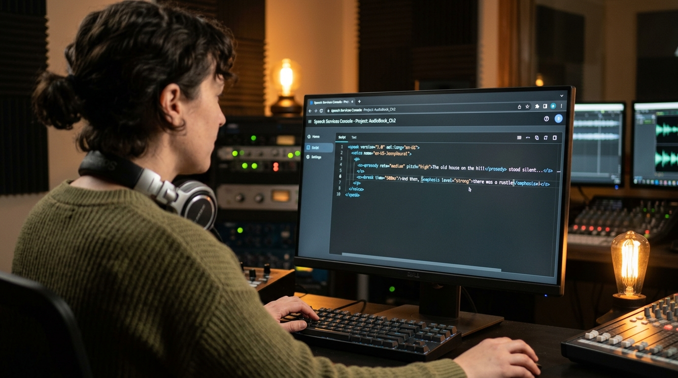Producer editing SSML tags on a web console.