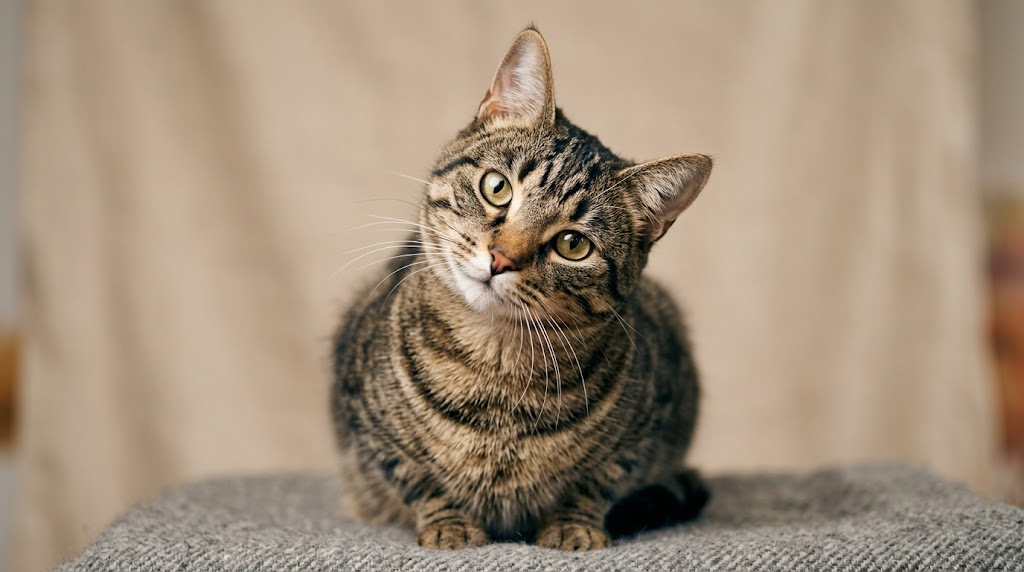 Tabby cat portrait with tilted head