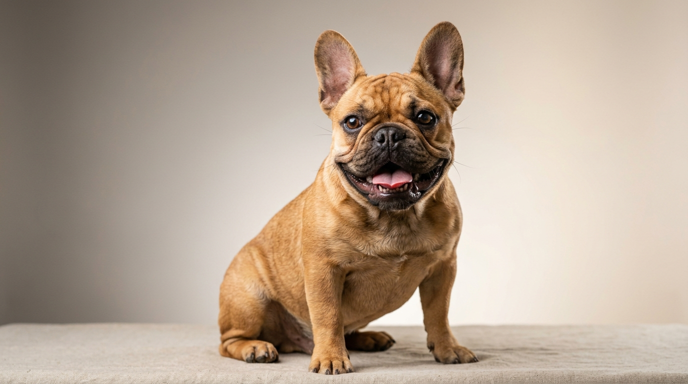 French bulldog smile against gradient backdrop