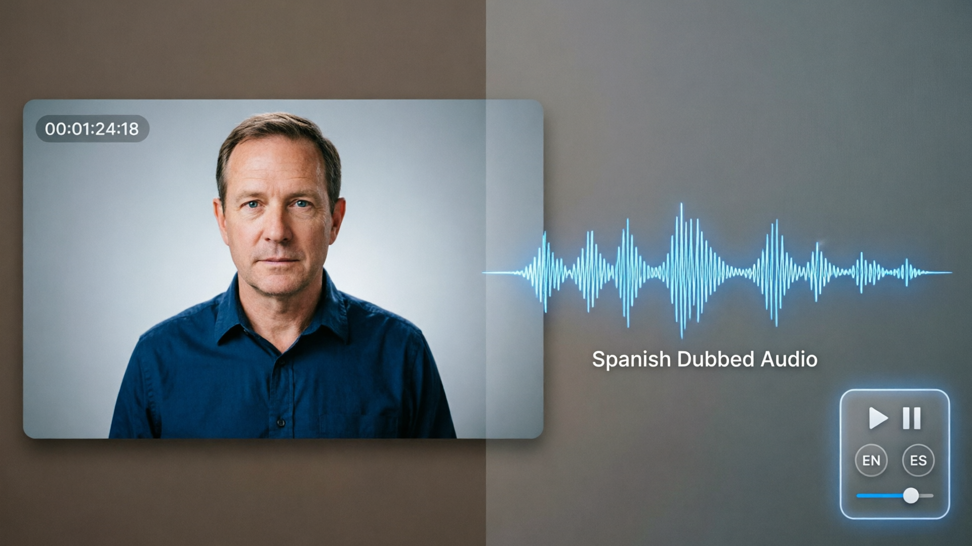 Split-screen of original footage and dubbed audio waveform