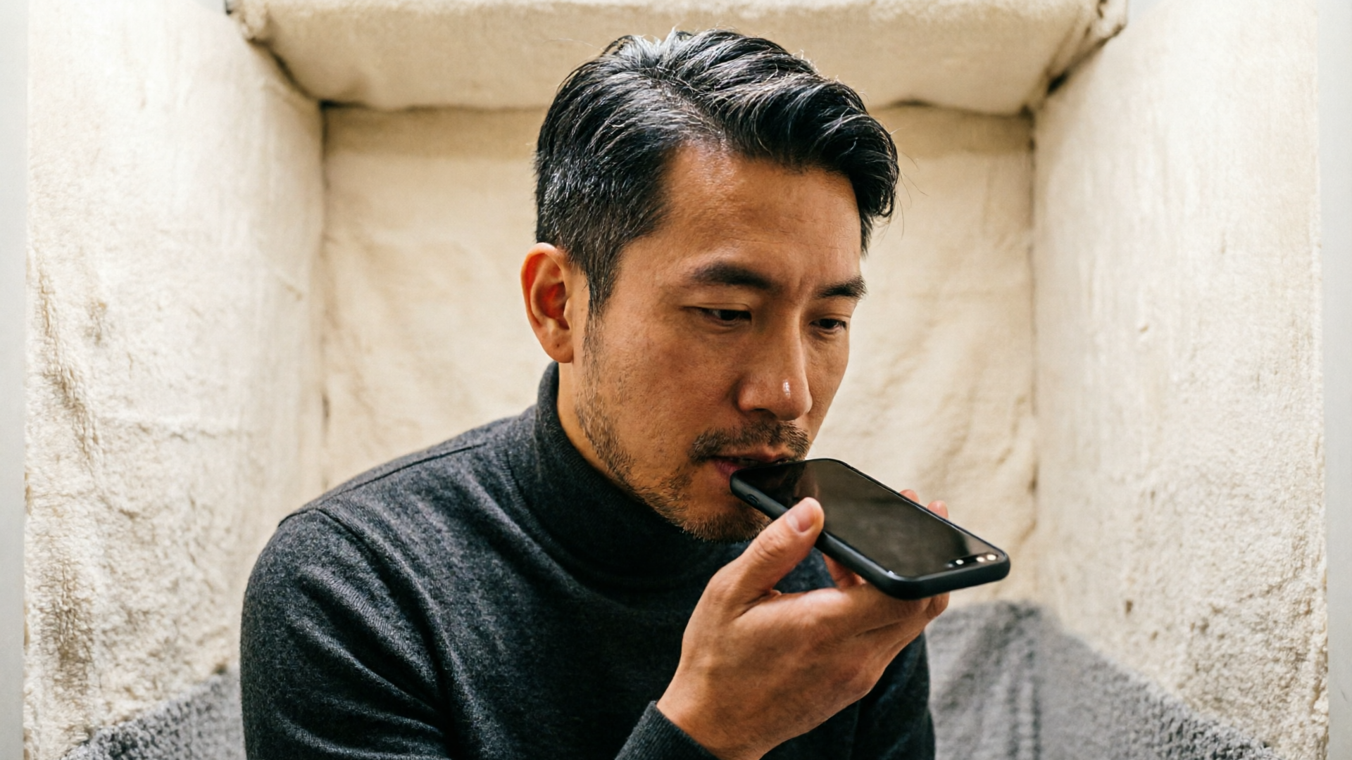 Director recording a short clean voice sample on a phone