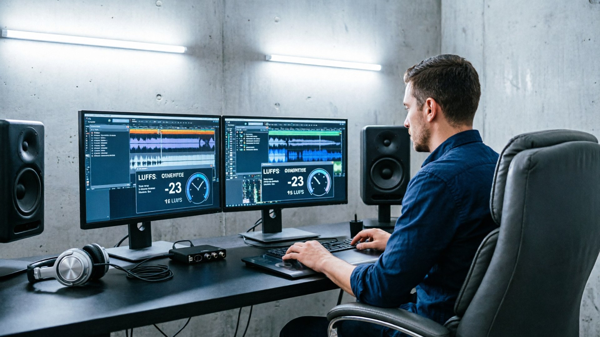 Exporting stems and checking LUFS meters on a studio desk