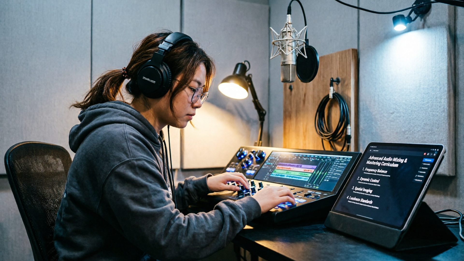 Creator adjusting stems in DAW while checking course notes