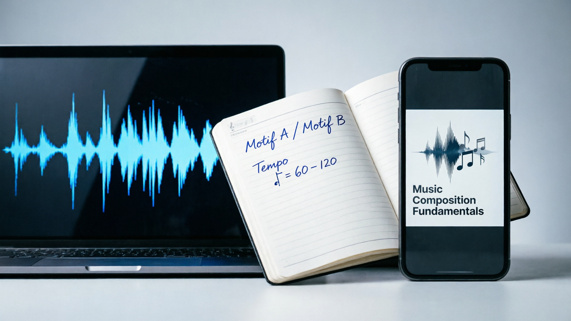 Waveform, motif notes, and course thumbnail laid out together