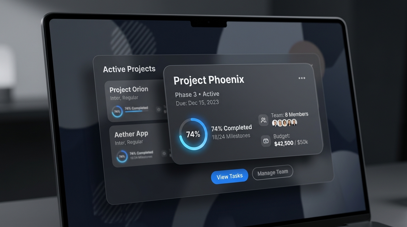 UI mockup with parallax camera push