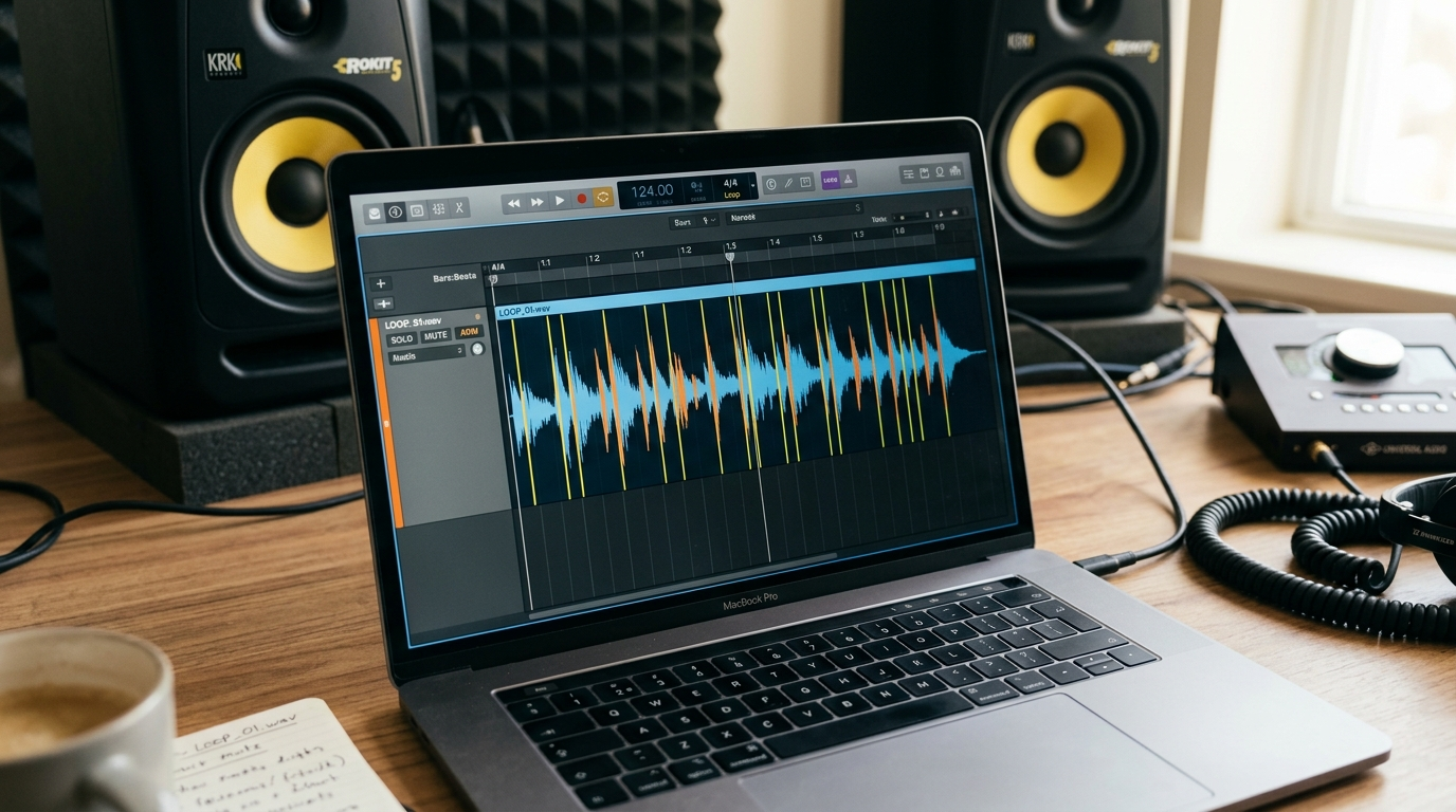 DAW timeline showing exported loop with transient markers