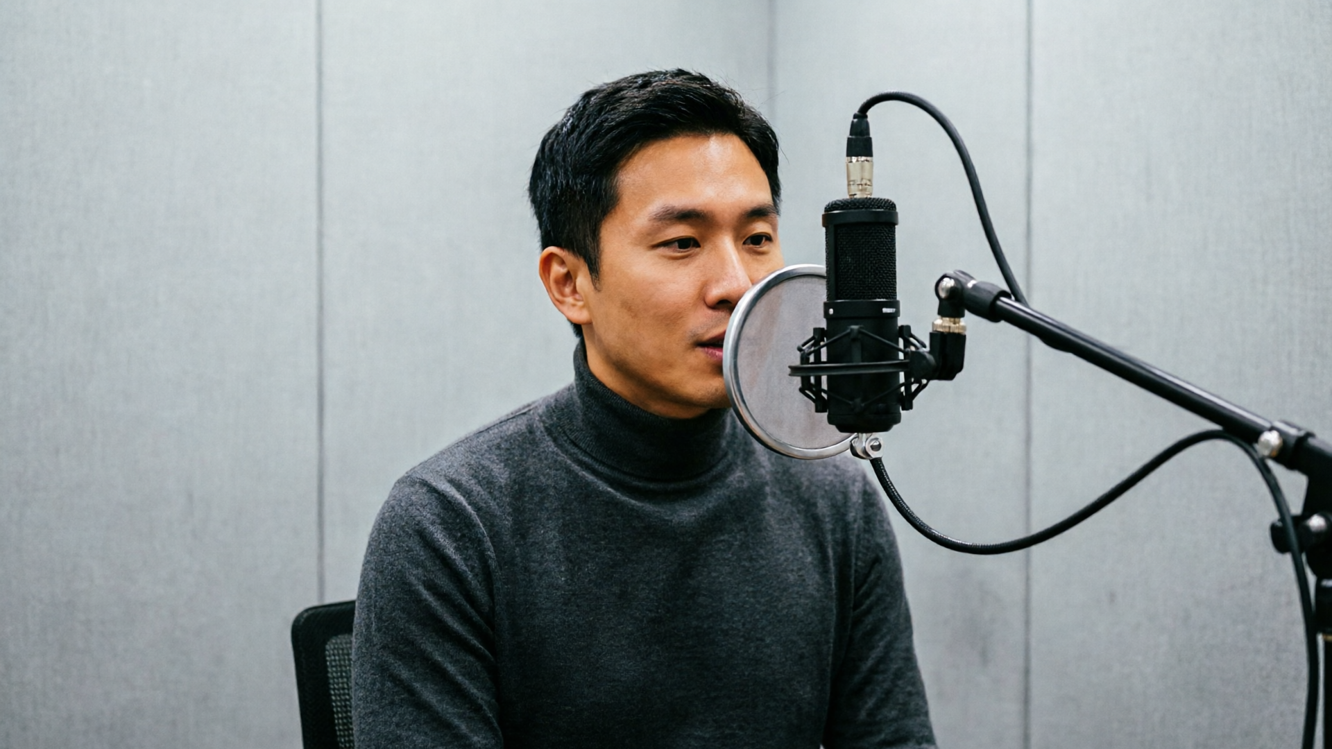 Voice actor recording a short sample