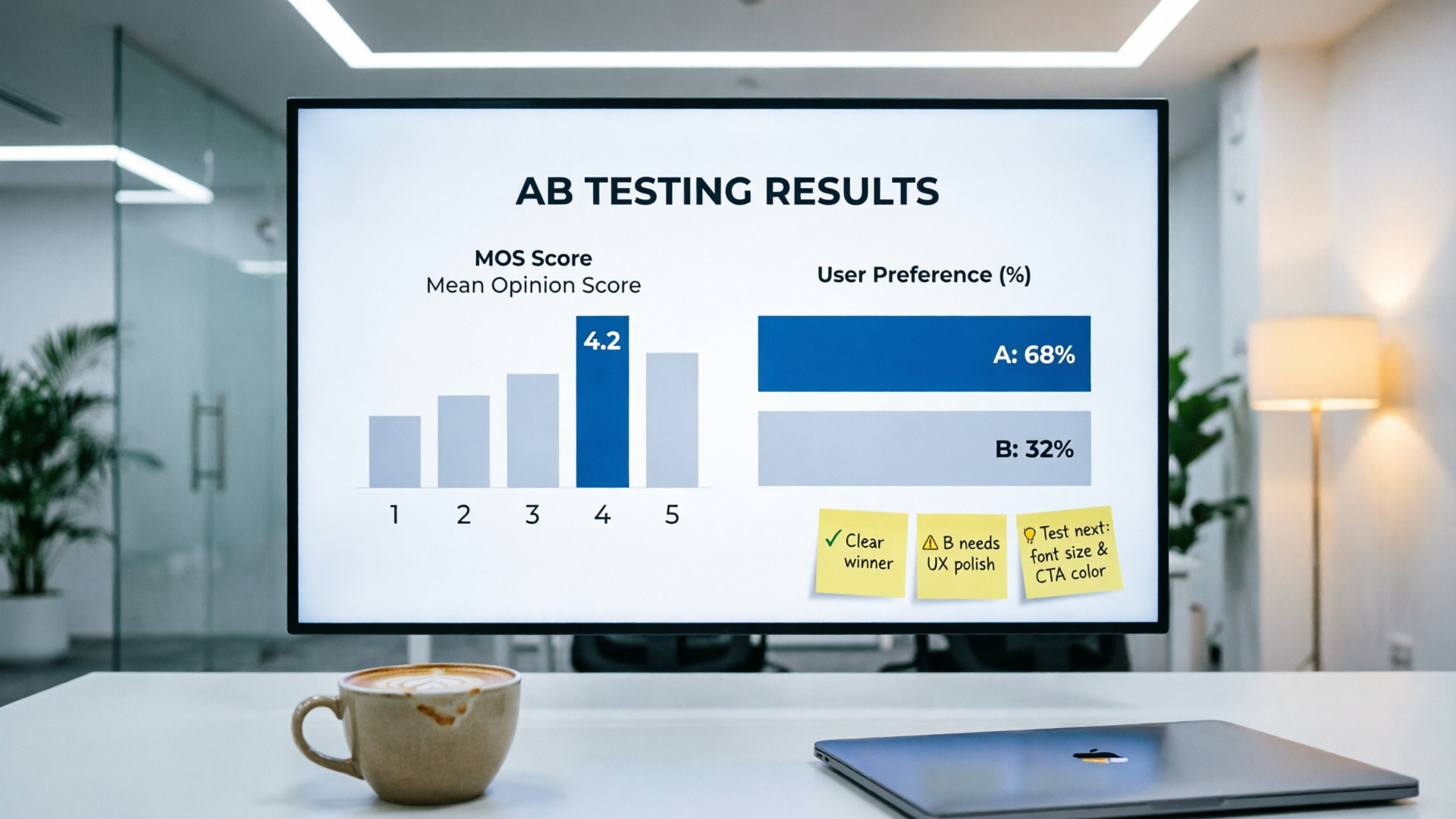 A/B testing dashboard showing MOS results