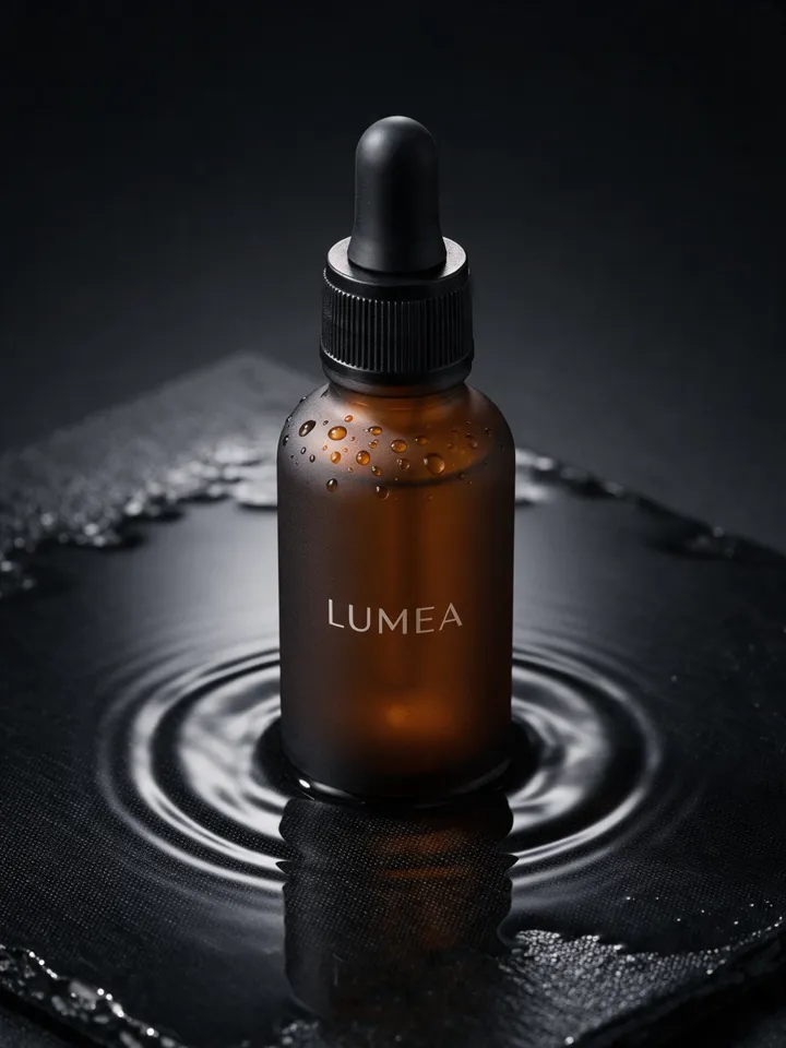 Campaign shot of the same Lumea bottle on wet black stone