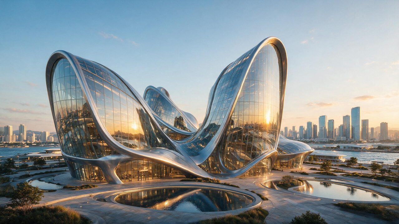 futuristic glass architecture