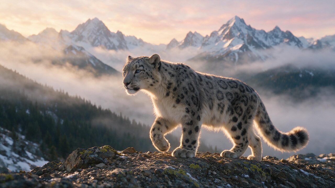a snow leopard at dawn