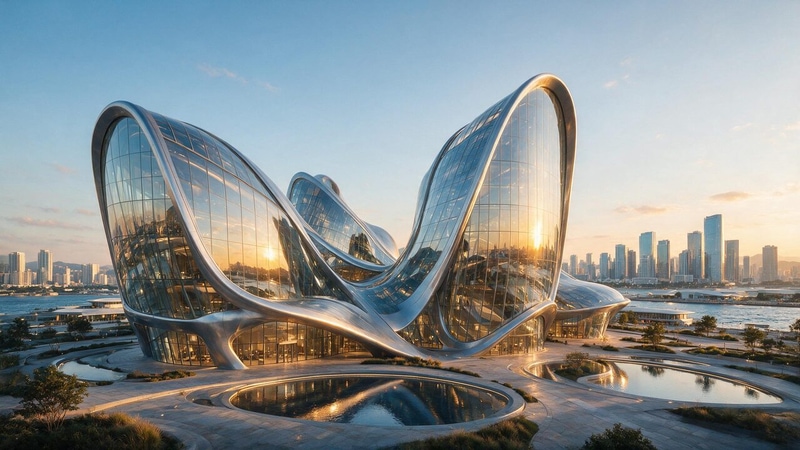 AI-generated image from the prompt “futuristic glass architecture”