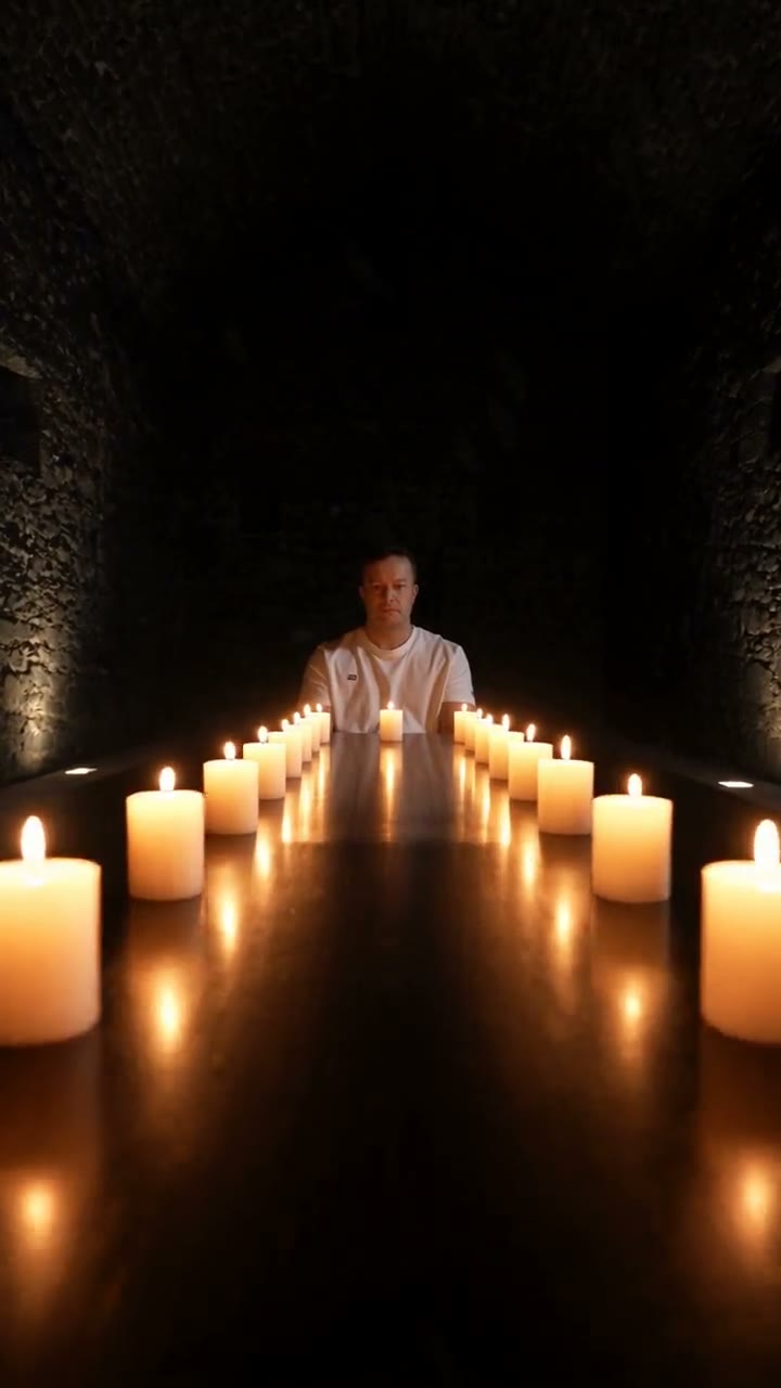 Candle Flicker AI video effect — a table of candles flares to life and gutters