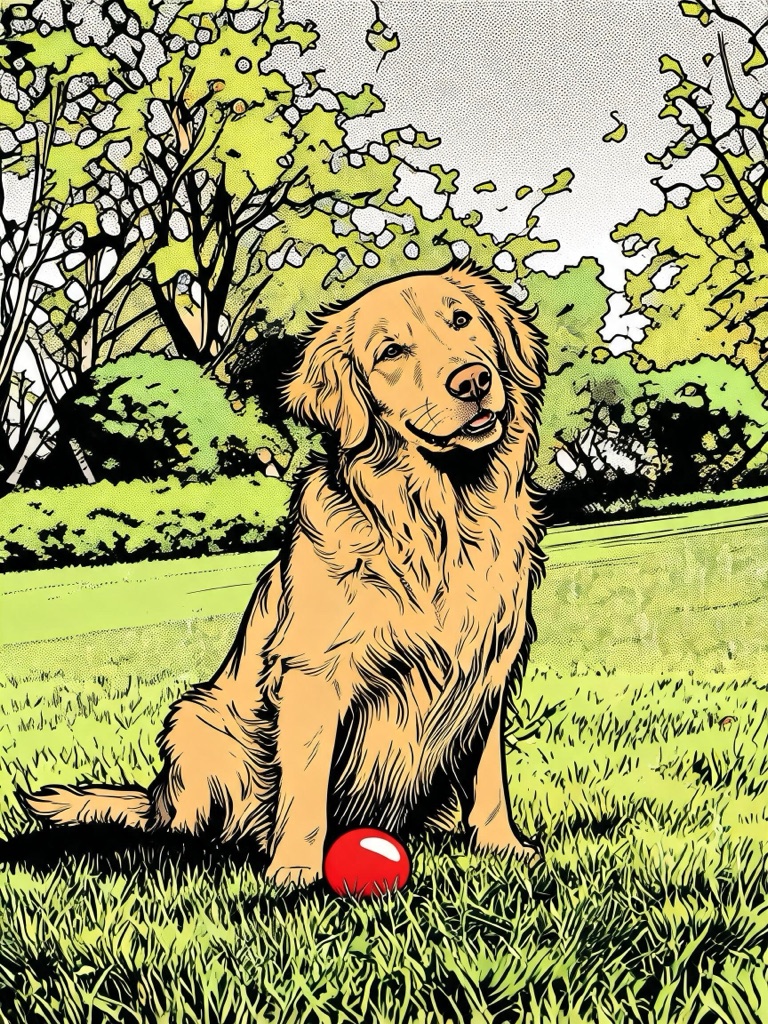 AI-generated comic ink version of the pet example above
