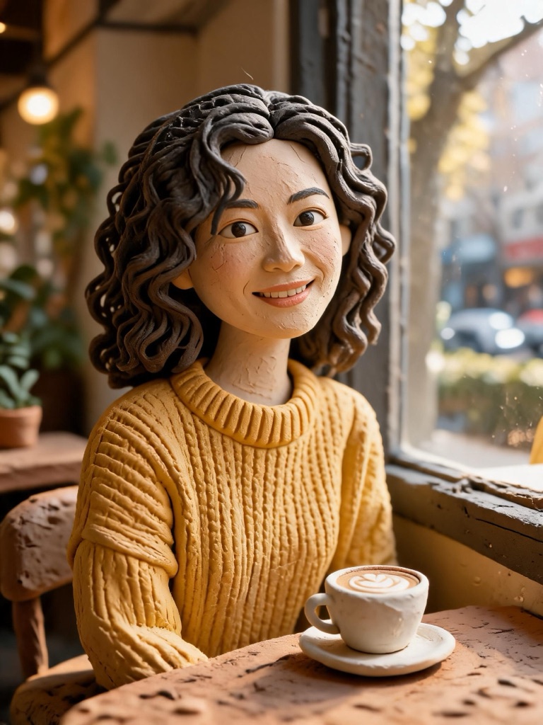 AI-generated 3d claymation version of the portrait example above
