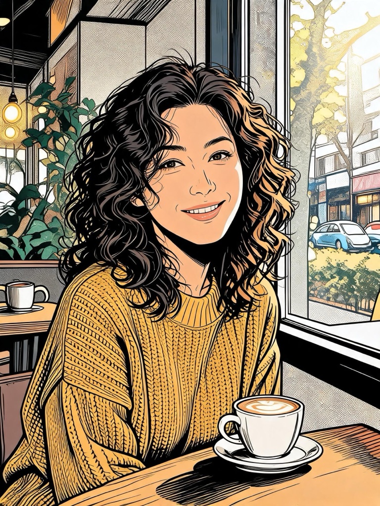 AI-generated comic ink version of the portrait example above