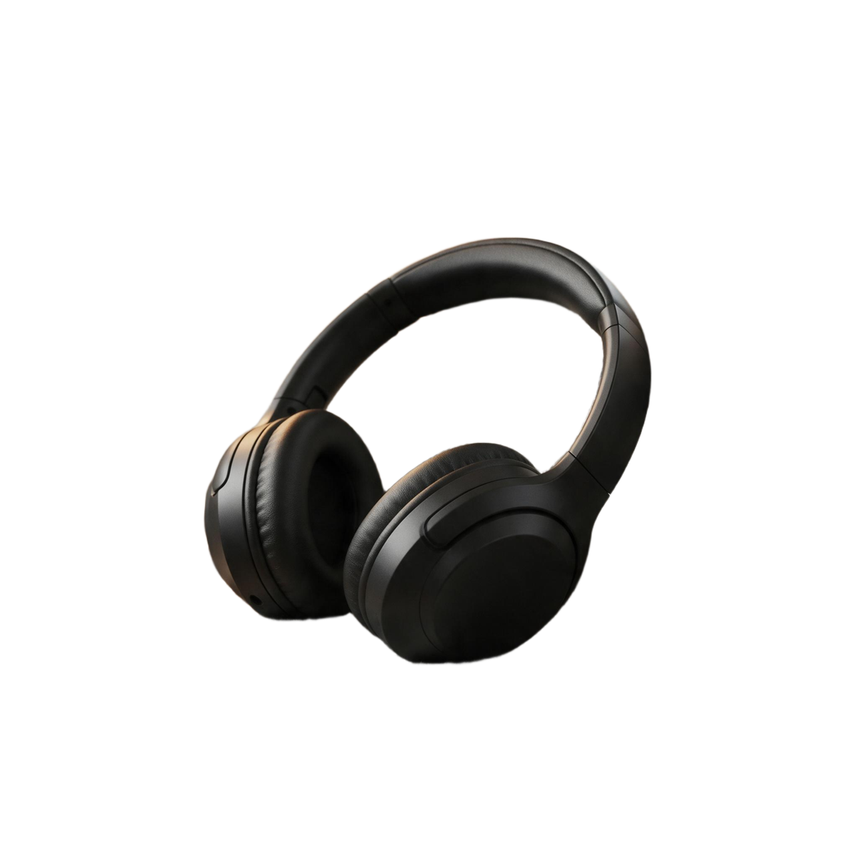 AI-edited cut-out of the black headphones on a transparent background