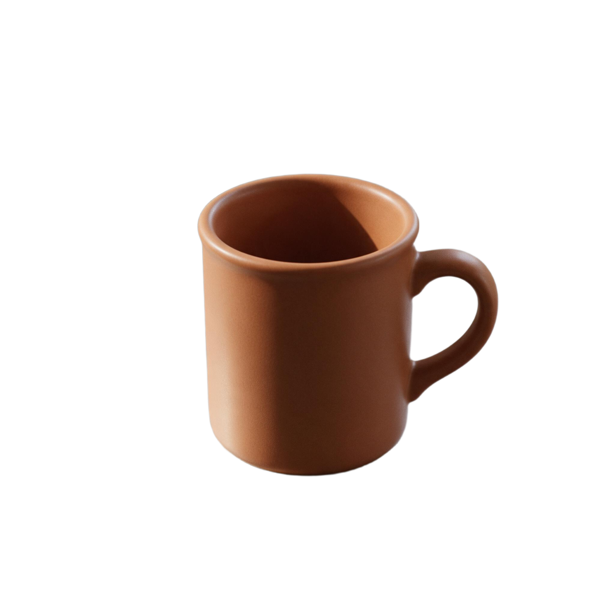 AI-edited cut-out of the terracotta mug on a transparent background