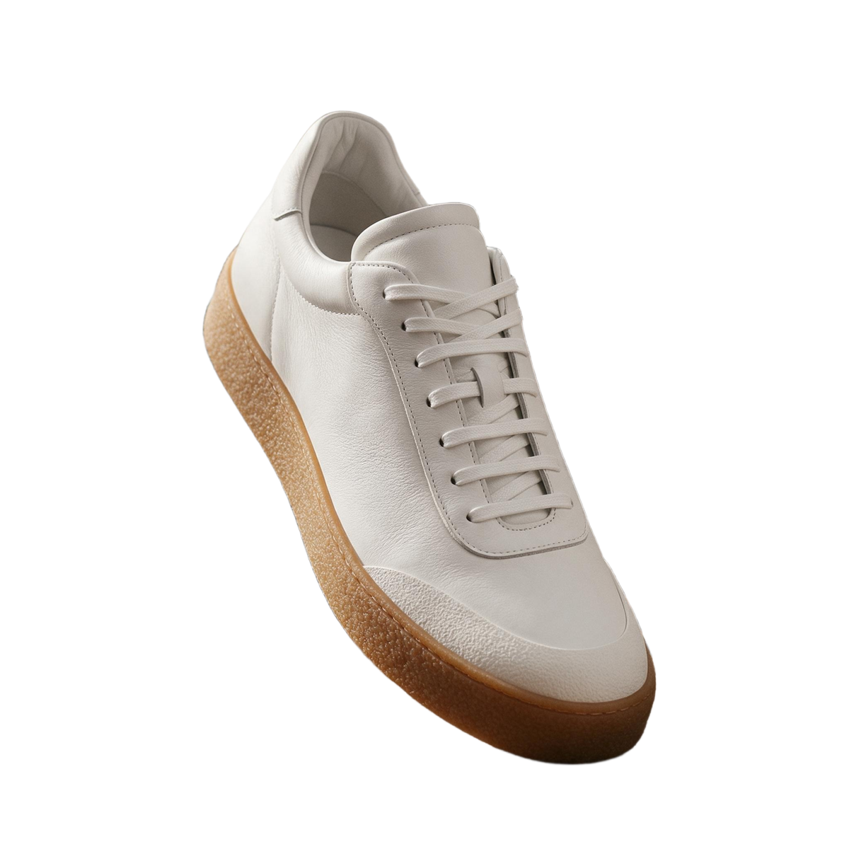 AI-edited cut-out of the white leather sneaker on a transparent background